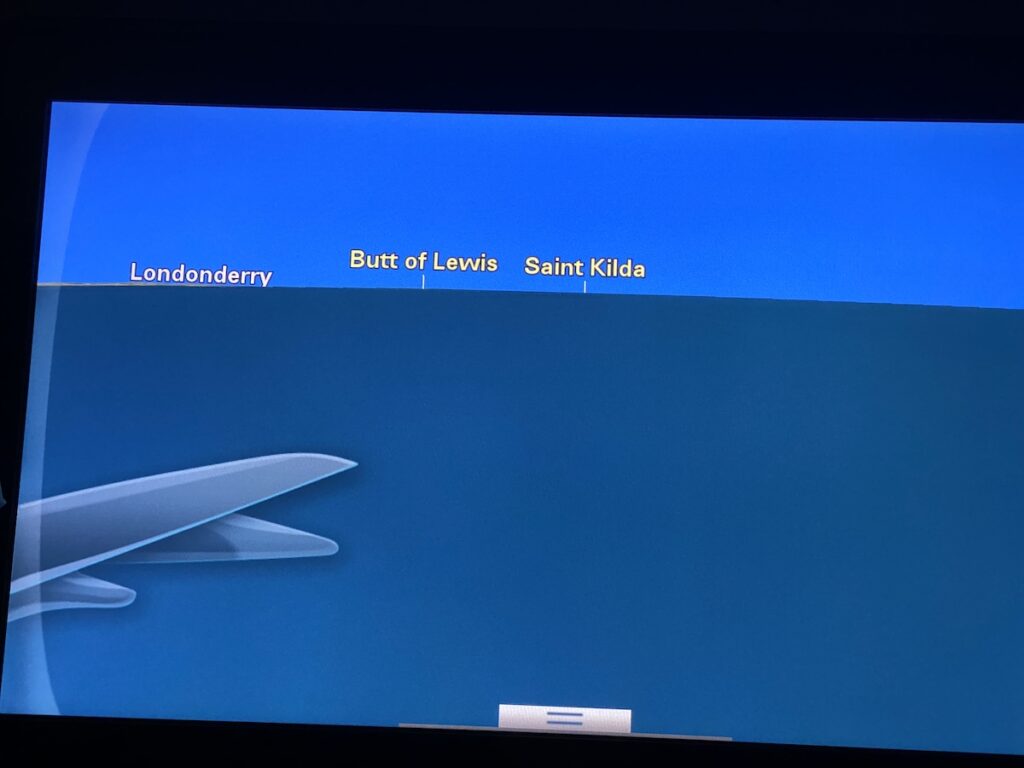 Qatar airways map showing the butt of lewis, United Kingdom