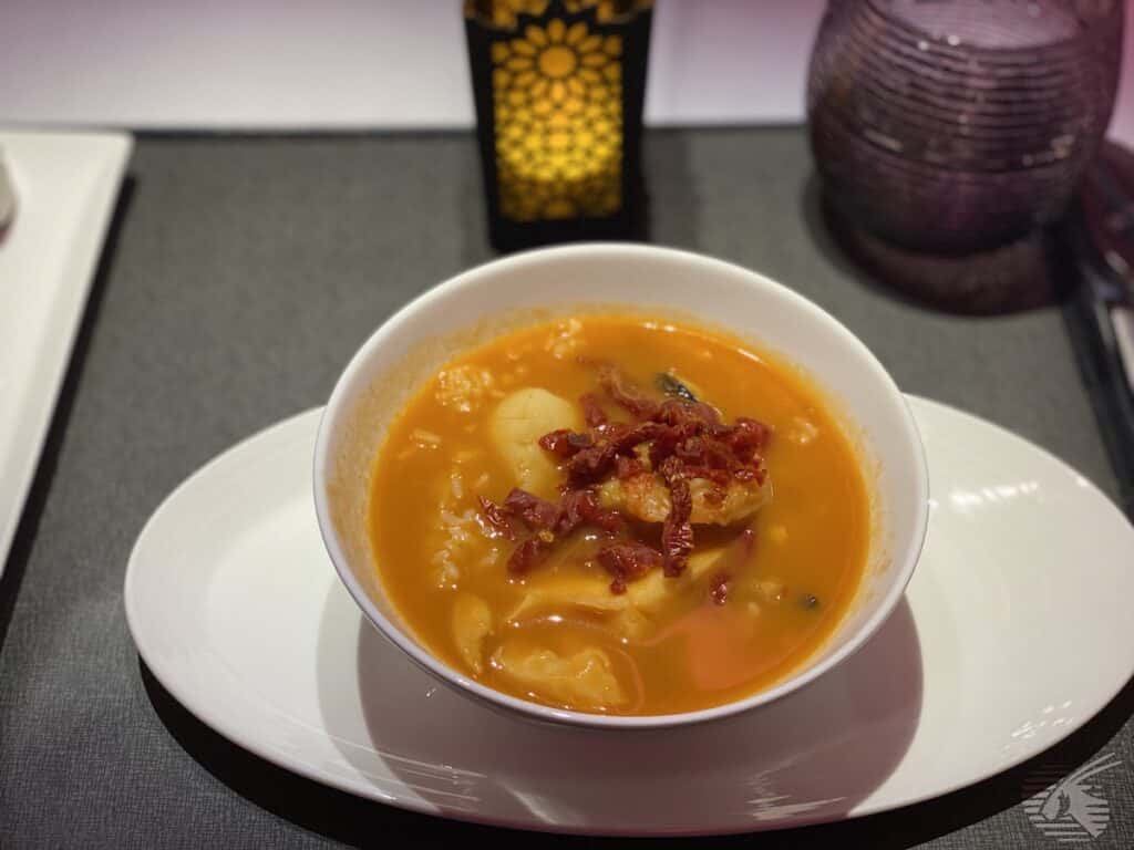 Spicy soup served in Qatar QSuite