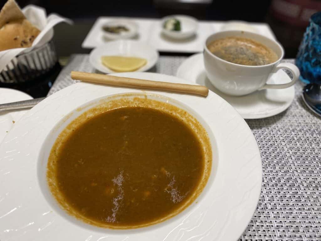 Lamb soup and coffee at the Al Safwa dining room.