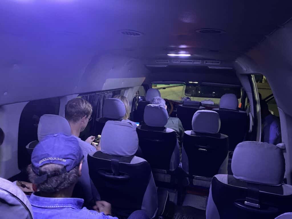 People in van headed to the hot air balloon ride