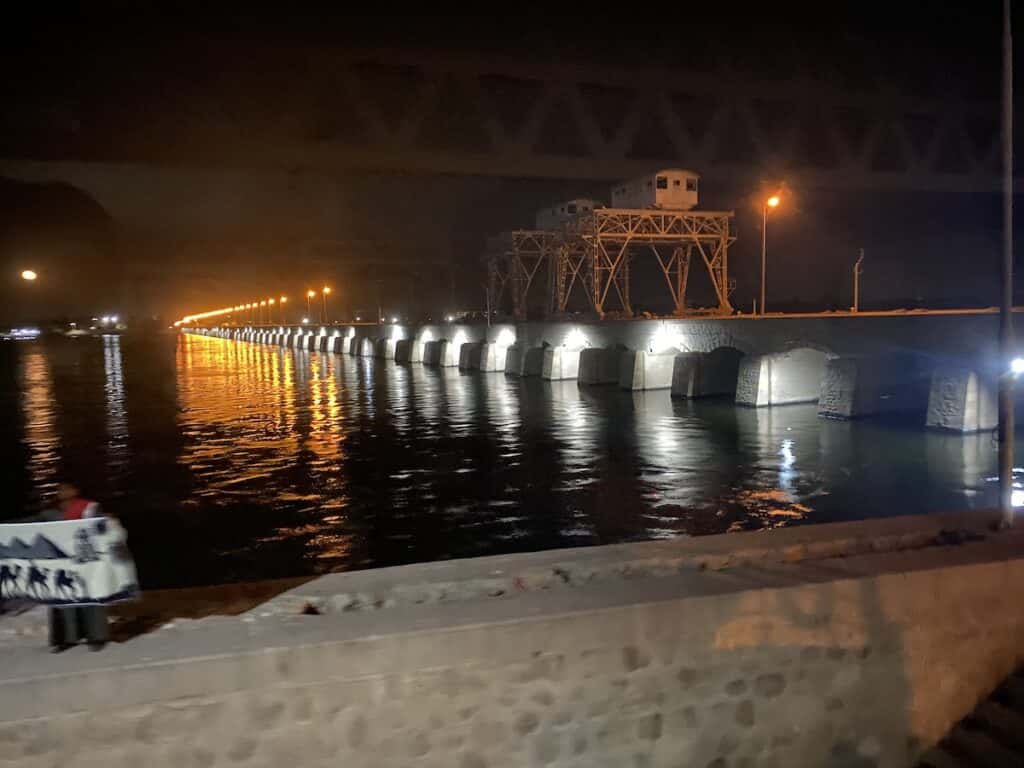Nile river Esna lock at night