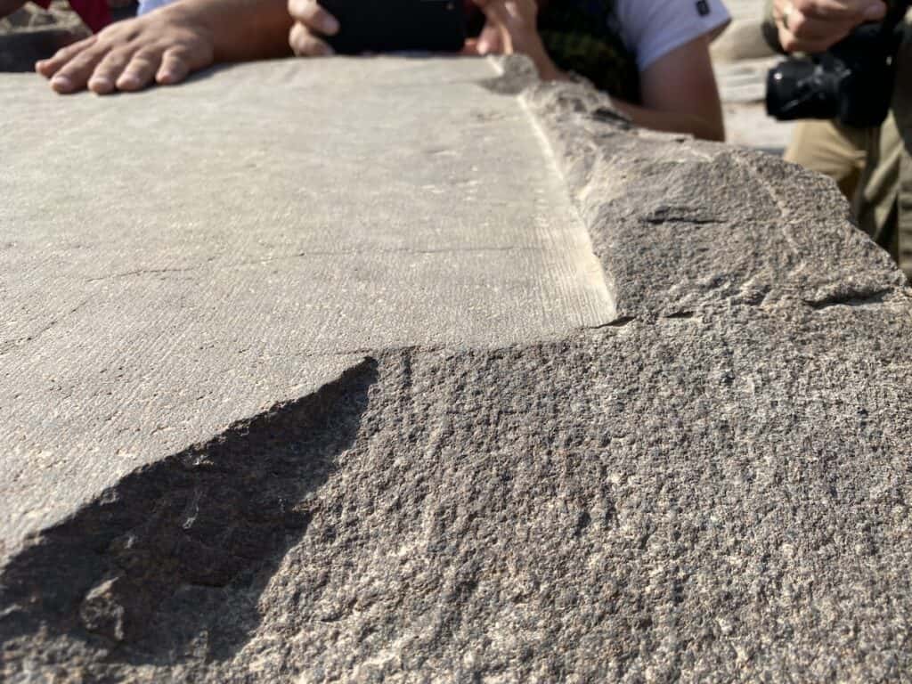 Circular stone saw tool mark in granite at Abu Ghorab