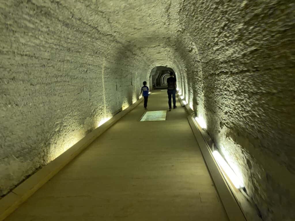View down a long tunnel in the Serapeum.