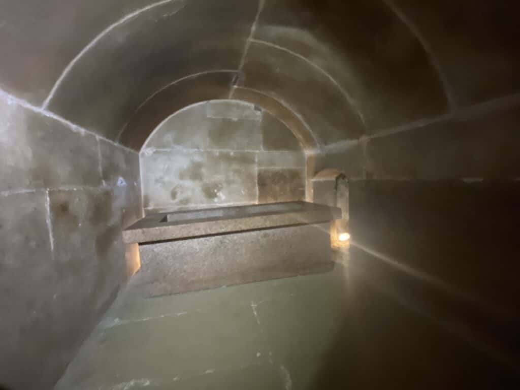 The arched ceiling of the burial chamber