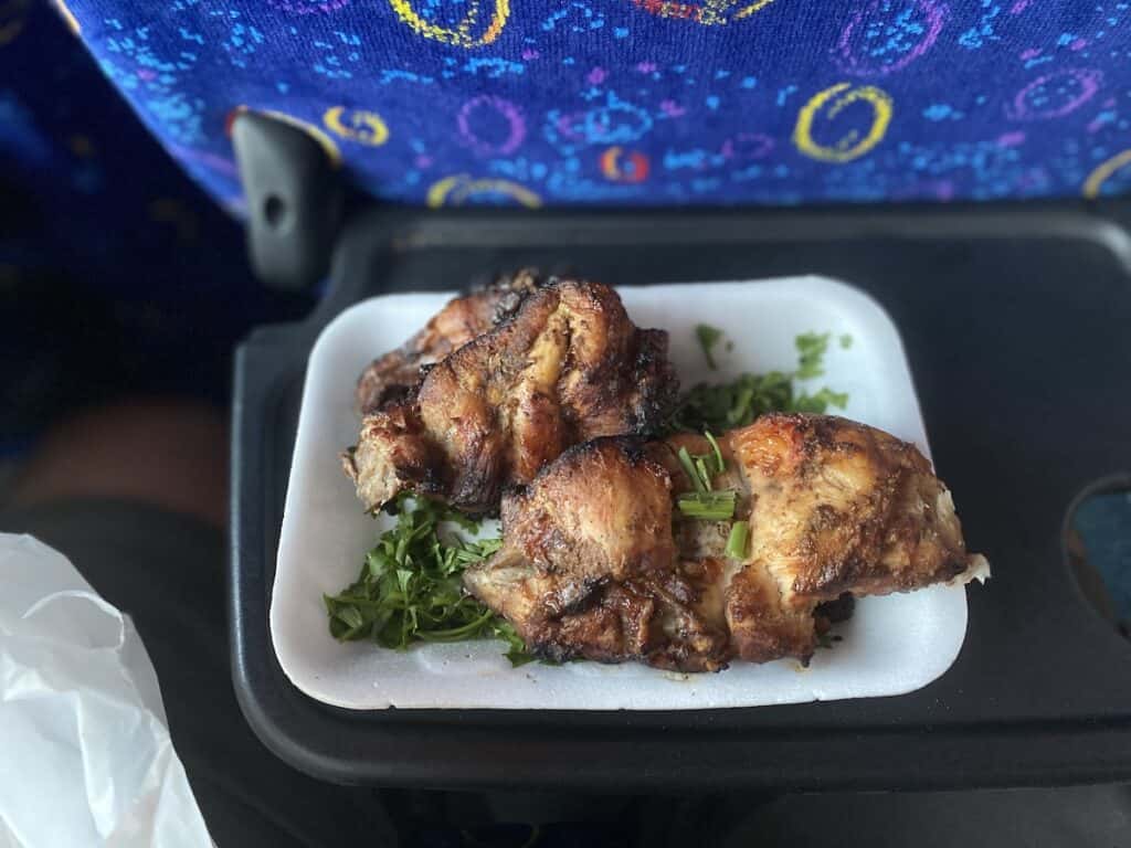 Roast chicken dinner in the bus