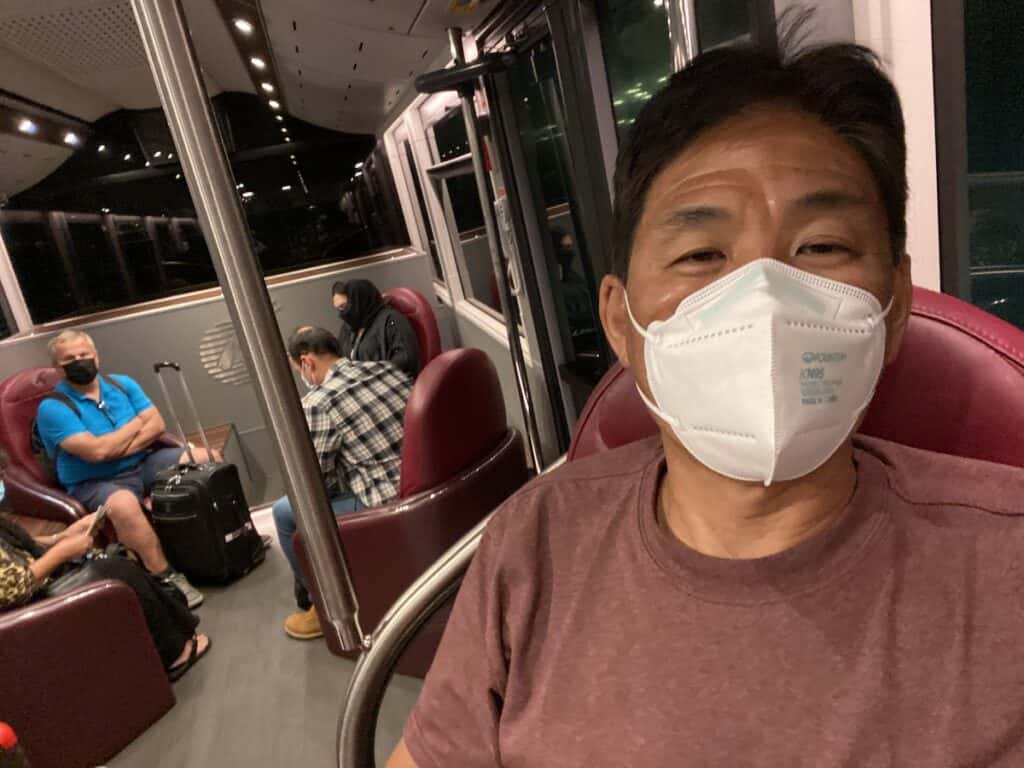 Shuttle bus interior with individual seats