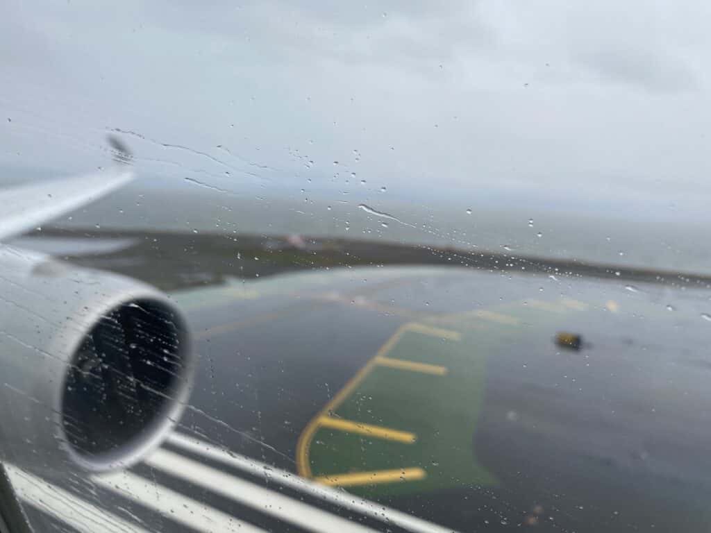 Airplane view: landing at SFO