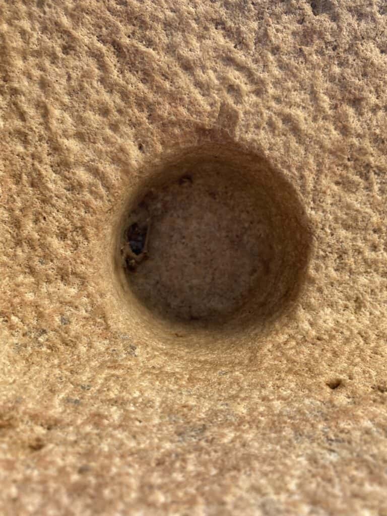 Close up of hinge hole at the Osirion