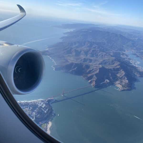View from airplane over the Golden Gate Bridge