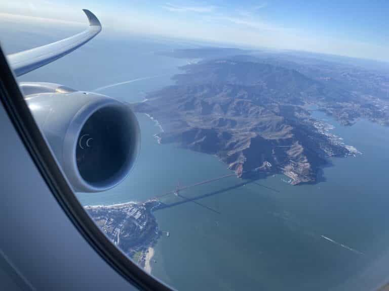 View from airplane over the Golden Gate Bridge