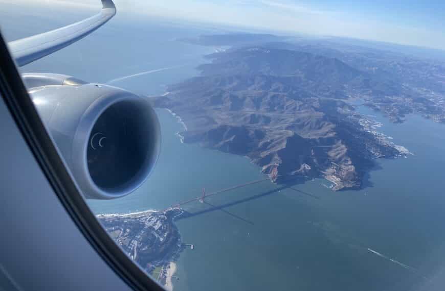 View from airplane over the Golden Gate Bridge