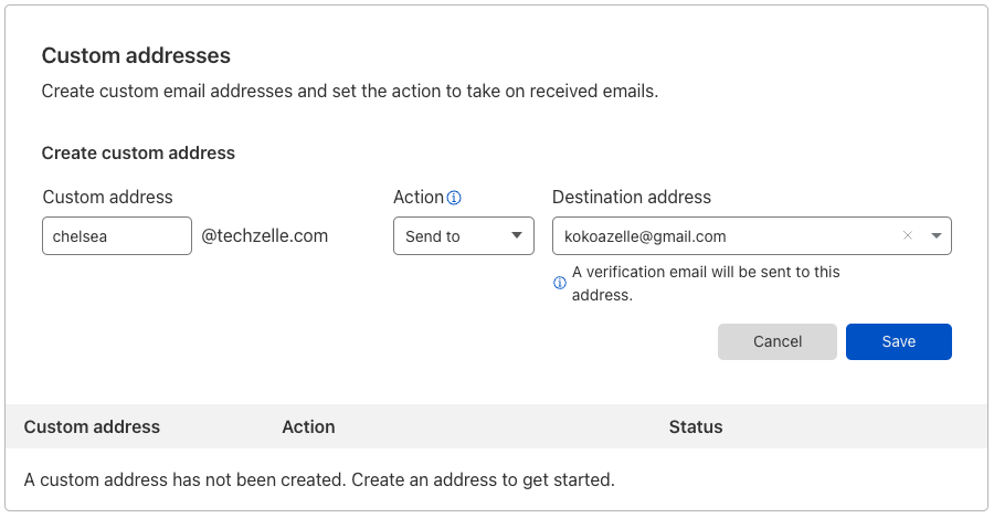 cloudflare custom address setttings