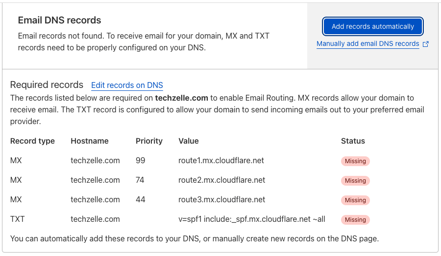 cloudflare email dns settings