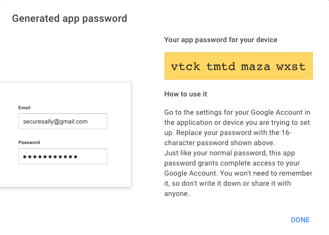 domain email gmail example generated app password