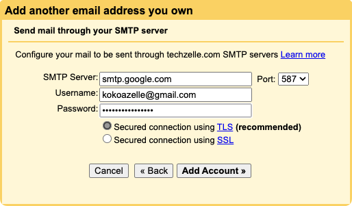 domain email gmail smtp server configuration