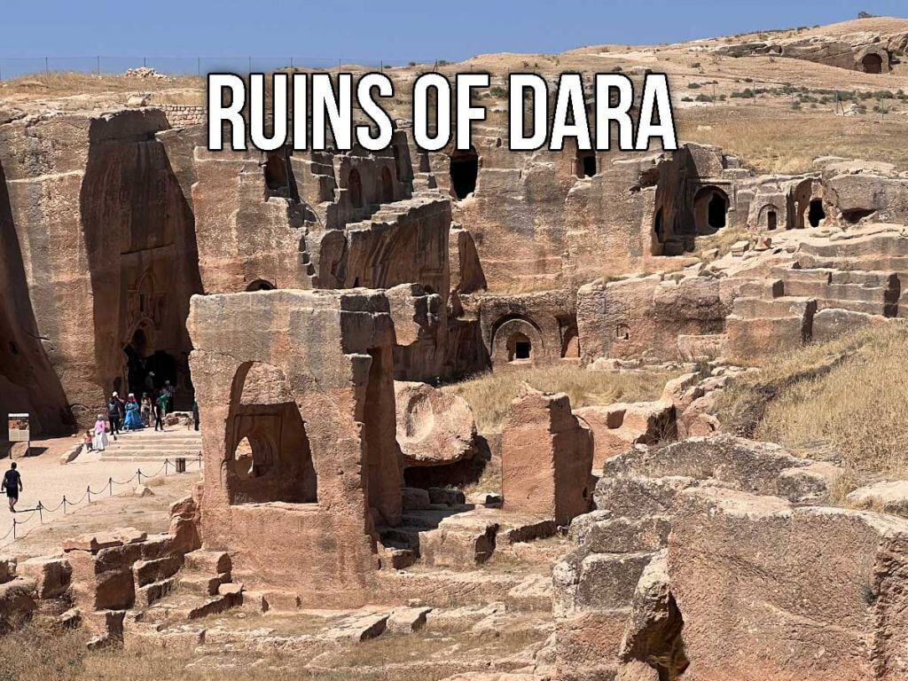 Ancient rock tombs in the ruins of Dara in Turkey
