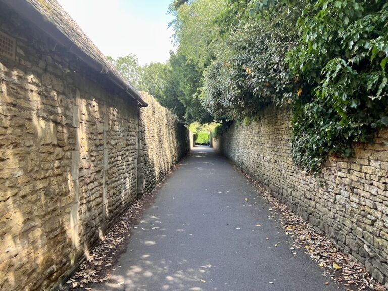 Walkway from parking lot to the village center