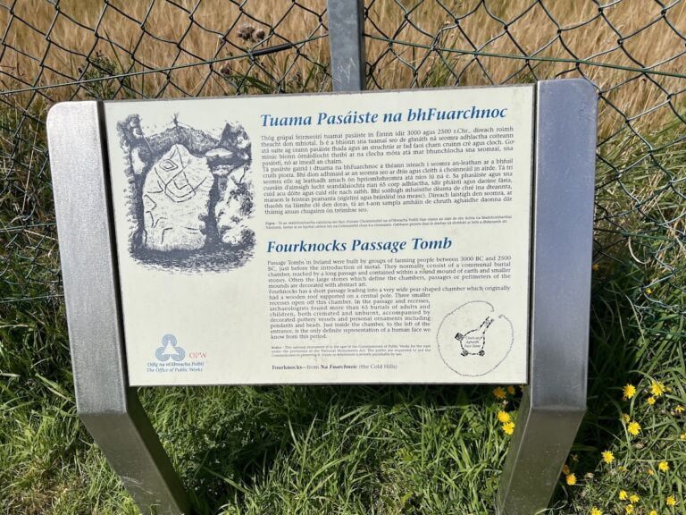 Sign in front of the Fourknocks passage tomb