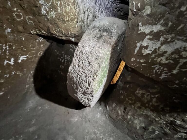 Derinkuyu stone door ready to be pushed closed