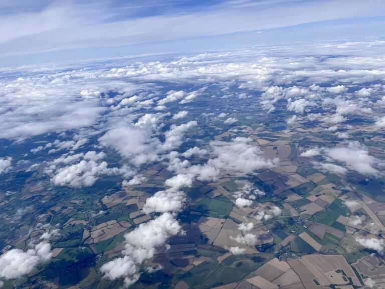 View of English countryside before landing.