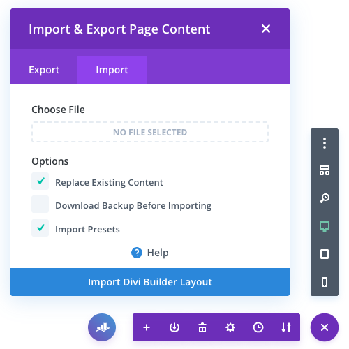 divi page json import