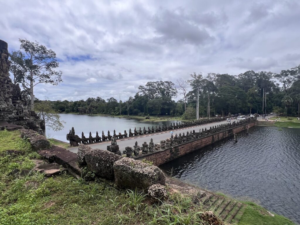 The causeway across the moat into Angkor Thom on the way to the Bayon