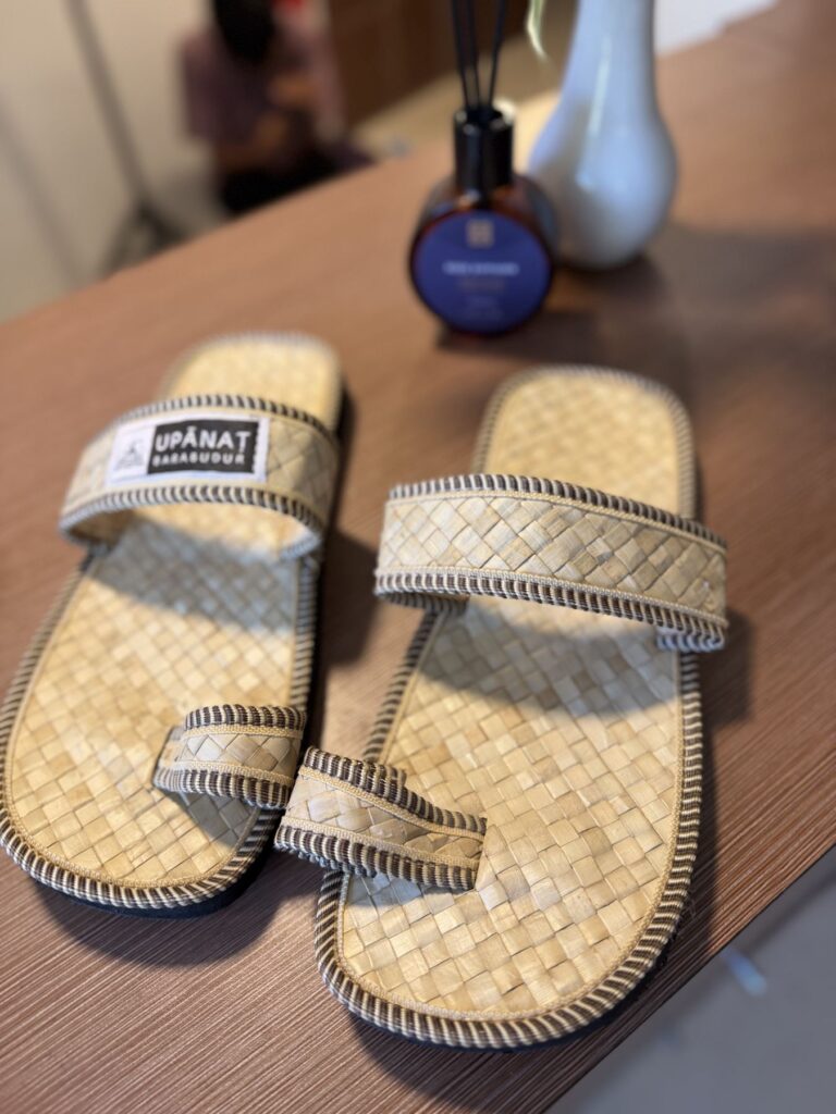 Woven upanat sandals given to visitors climbing Borobudur