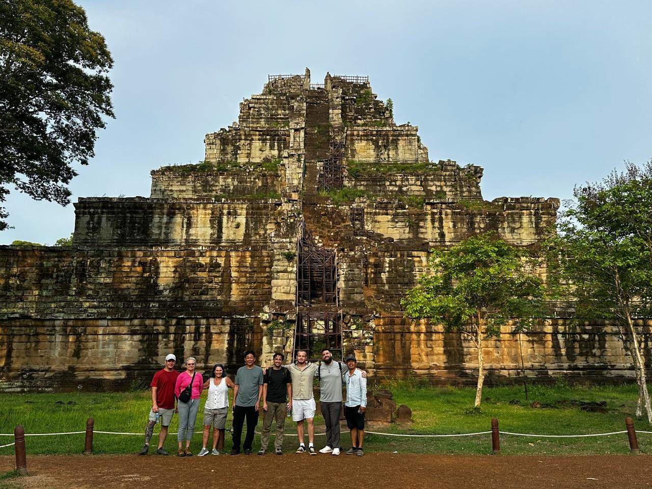 The Maya Exploration Center zenith tour group in front of the Koh Ker pyramid