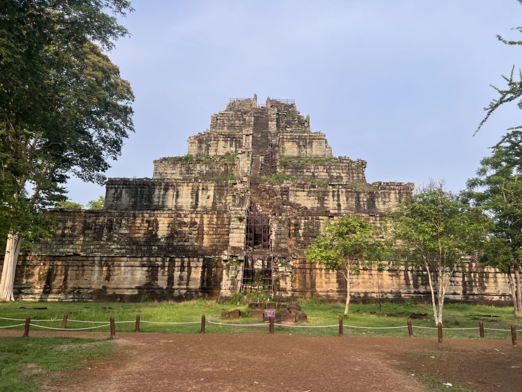 The seven-tier Prang pyramid at Koh Ker in morning light, seen from the avenue in front