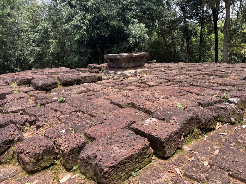 The flat laterite block platform of Aram Rong Chen temple in the Kulen forest