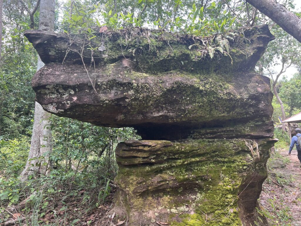 A mushroom-shaped balanced rock formation in the Kulen forest