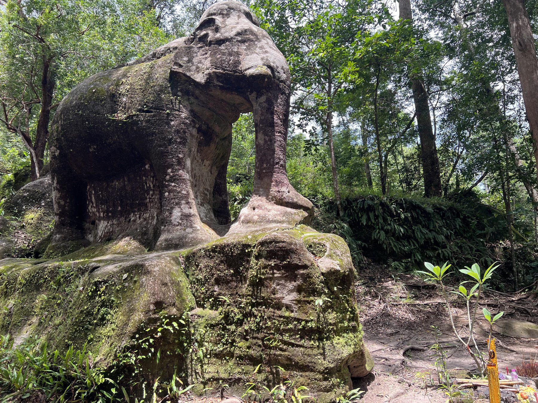 The life-size stone elephant carving at Srah Damrei, the Elephant Pond, on Phnom Kulen
