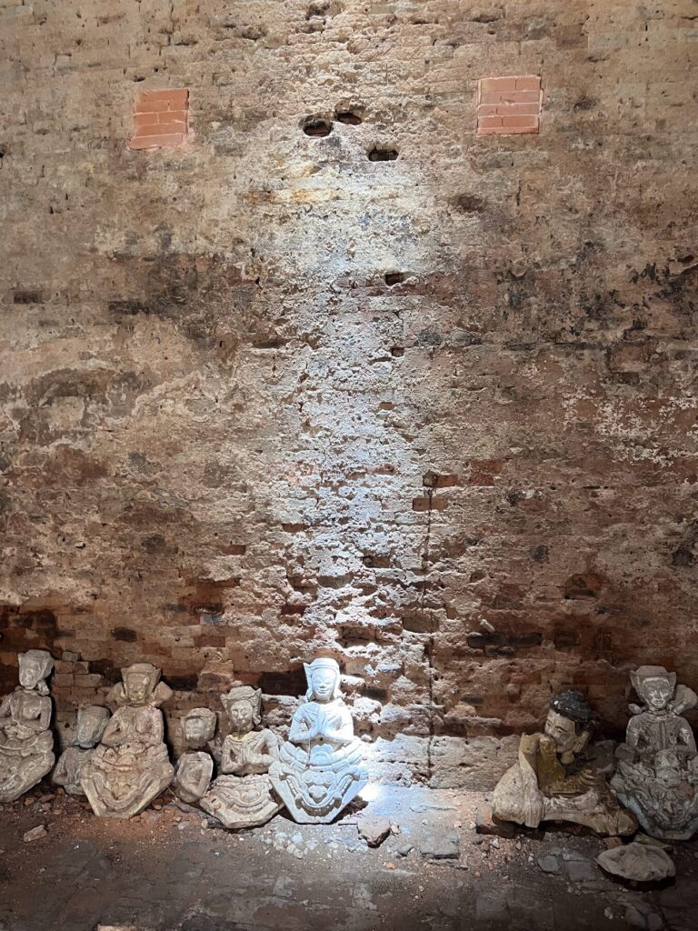 The zenith beam entering the chamber at Lolei, scraping down the side wall to the floor beside the small statues
