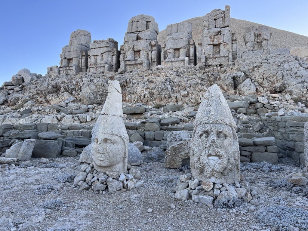 Giant stone heads of the gods on the east terrace of Mount Nemrut in Turkey